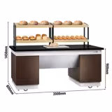 Bakery Display Counter DUBLIN - 2000mm - with 2 shelves - on castors - black granite worktop