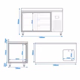 Table réfrigérée Premium PLUS - 1468 x 700 mm - avec 1 bac, 1 porte, 3 tiroirs - dosseret