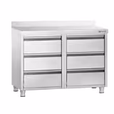 Ormarić s ladicama PREMIUM - inox AISI 304 - s 6 ladica i s povišenim stražnjim rubom - linija 600 - 1000 x 600 x 870 mm - GN 1/2, 1/4, 2/8, 1/3, 1/6, 1/9 ladice