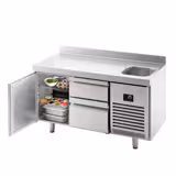 Commercial Counter Fridge PREMIUM PLUS - 1468x600mm - with sink - with 1 door - with 2 drawers - with upstand