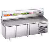 Commercial Pizza Prep Counter - Granite Top PREMIUM PLUS - 2305x800mm - with 3 doors & 1 drawers - incl. refrigerated topping unit with glass sneeze guard - 11x GN 1/4