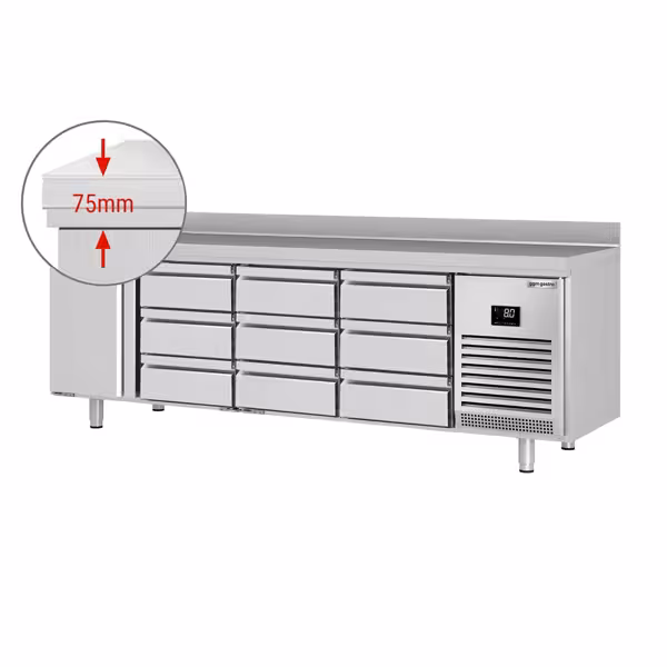 Rashladni pult PREMIUM PLUS - 2452x600 mm - 510 l - Ventilirano hlađenje - s 1 vrata - s 9 ladica - Podignuti rub