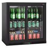Réfrigérateur de bar – 900 mm – 220 litres – avec 2 portes coulissantes en verre – Extérieur & intérieur Noir