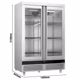 Koelkast RVS PREMIUM - GN 2/1 - 1400liter - tot -2°C tot +8°C - met 2 glasdeuren - geforceerde koeling, automatische ontdooiing & LED‑verlichting