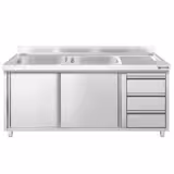 Commercial Sink Cabinet – 1600 × 700 mm – with 3 Drawers & Twin Left-Hand Bowls