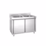 خزانة حوض تجارية PREMIUM - ستانلس ستيل AISI 304 - 1200x700mm - مع حوضين منتصف