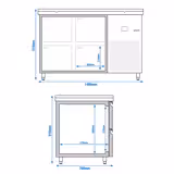 Koelwerkbank PREMIUM - 1400x700mm - met 4 laden - incl. snijplank groen