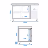 Commercial Counter Fridge PREMIUM - 1400x700mm - with 4 drawers - incl. cutting board red - capacity 281 litres