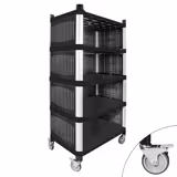 Oldalfalas műanyag polc - 800x500x1600 mm - 5 polc - 4 görgő - Max. teherbírás: 250 kg