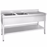 Evyeli Yıkama Tezgahı PREMIUM - 1800x700mm - Alt Tablalı & Çift Evyeli