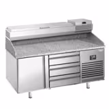Table réfrigérée à pizza Premium PLUS - 1490x700 mm - avec 1 porte & 3 tiroirs - incl. vitrine réfrigérée - 6x GN 1/4