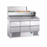 Commercial Pizza Prep Counter - Granite Top ECO - 1400x700mm - with 0 doors & 6 dough drawers 1/2 - incl. refrigerated topping unit - 6x GN 1/4