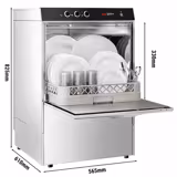 Lave-vaisselle professionnel frontal - Panier 50x50cm - Commandes mécaniques - 4,9kW - avec pompe de vidange + pompes doseuses détergent et liquide de rinçage