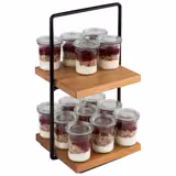 2-Tier Afternoon Tea Stand - PERFECTO SMALL - Square - Metal Frame - Oak Shelves