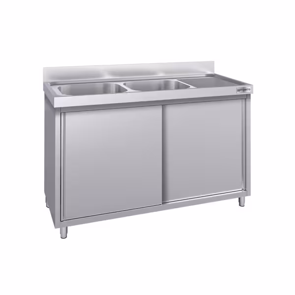 Chiuvetă tip dulap - din oțel inoxidabil ECO - 1,4 m - 2 cuve pe stanga - L 40 x 50 x D 25 cm
