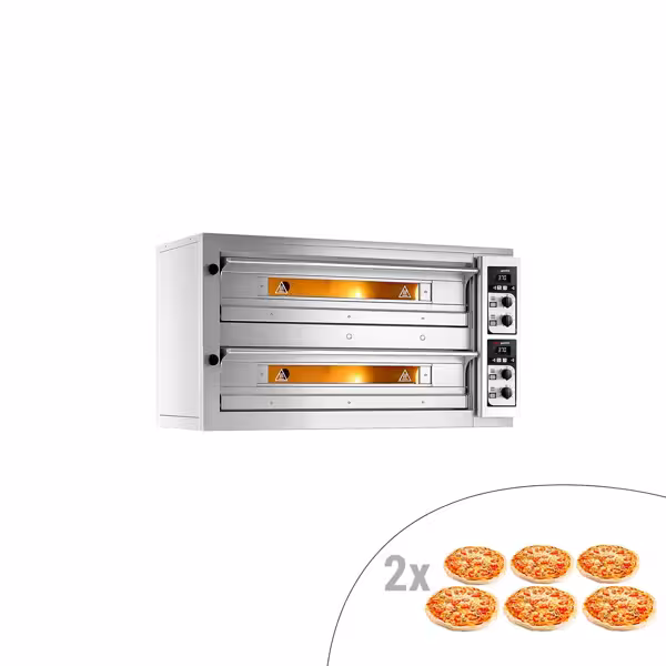 Elektrische pizzaoven (chamotte bakvloer) - 1420x1030x780mm - 2 kamers - 2x6 pizza’s Ø33cm - tot 400°C - Handmatig