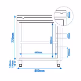 Paslanmaz Çelik Dolaplı Çalışma Tezgahı PREMIUM- 800x600 mm - menteşeli kapaklı sırtsız, kırmızı kesme tahtası dahil 
