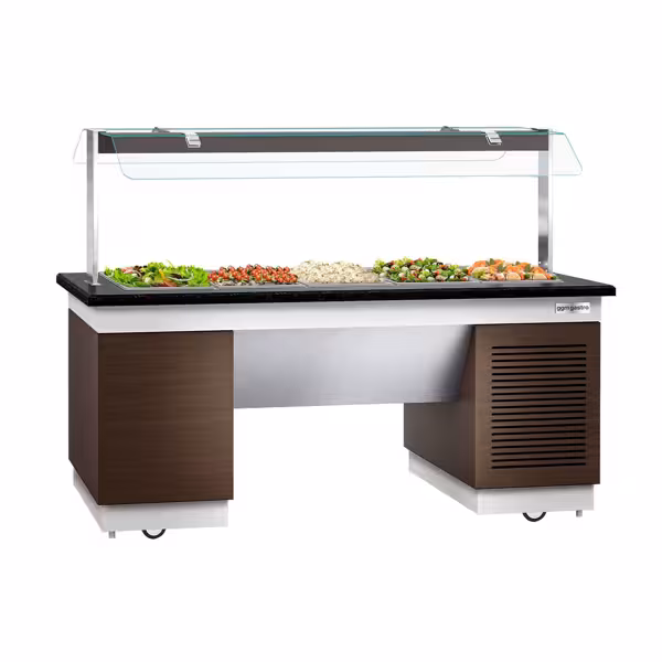 Buffet frío DUBLÍN - 2000mm - con cuba refrigerada & ruedas - para 5x GN 1/1 - Negro
