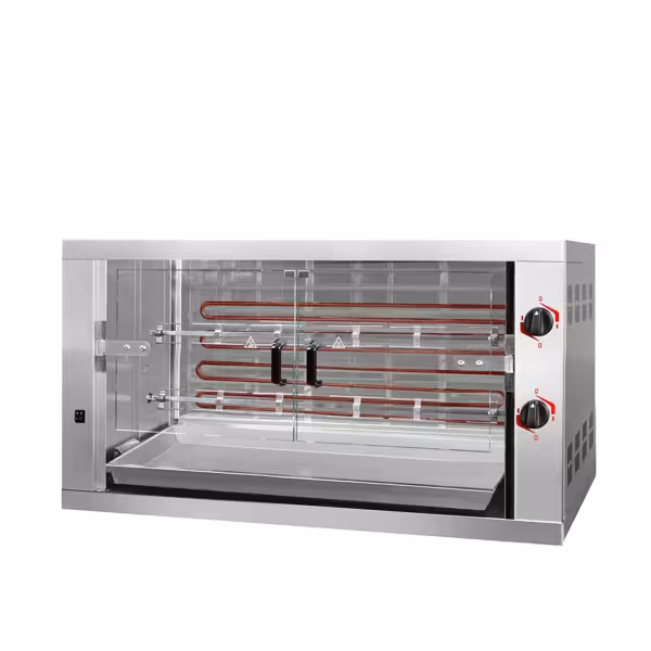 El roterande kycklinggrill - 9,6 kW - 2 spett - för upp till 12 kycklingar