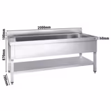 Fregadero para ollas de acero Inox. con estante inferior - 2,0 m - 1 fregadero L 180 x B 50 x T 38 cm