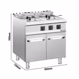 Dubbele elektrische friteuse - 18+18 liter - 28 kW - met aftapkraan - incl. onderbouw (2 deuren)