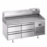 Commercial Pizza Prep Counter - Granite Top PREMIUM PLUS - 1490x700mm - with 0 doors & 4 dough drawers - incl. refrigerated topping unit - 6x GN 1/4
