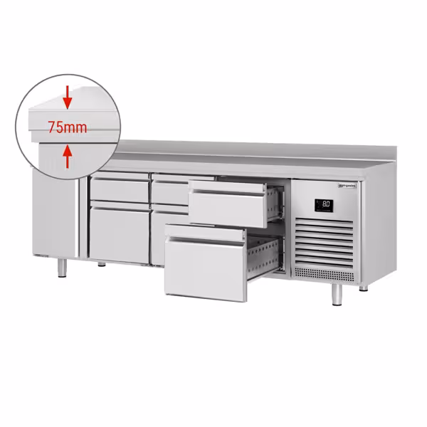 Commercial Counter Fridge PREMIUM PLUS - 2452x700mm - with 1 door - with 6 drawers [1/3] - with upstand - capacity 625 litres