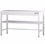 Mesa de trabalho em aço inoxidável PREMIUM - 1400x800mm - com prateleira inferior & com travessas de reforço