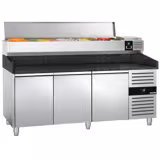 Pizzawerkbank PREMIUM - 2025x800mm - met granieten werkblad - met 3 deuren - incl. opzetkoelvitrine - 10x GN 1/4