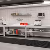 Mesa de trabalho em aço inoxidável PREMIUM - 2000x800mm - com prateleira inferior & com painel traseiro & com travessas de reforço