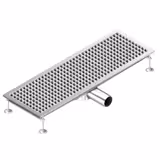 Stainless Steel Channel Drain - AISI 304 - 900x300mm - low-profile - side outlet - Ø70mm - removable grate/strainer