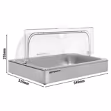 Cappa per alimenti per Contenitore GN - GN 1/1 - Plastica; acciaio inox 304 - 540x335mm - Altezza: 255mm - incl. Contenitore GN 1/1 - apertura roll-top 180°