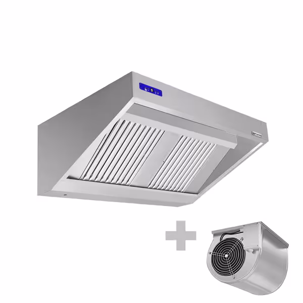Wandafzuigkap RVS - 900mm diep - 1200mm - met motor - compleet - met standen snelheidsregelaar, 2 labyrintfilters en verlichting - 1300m³/u