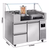 Zubereitungstisch - 1210mm - 1 Tür & 2 Schubladen - für 9x GN 1/6 - inkl. Würstchengrill / Hot Dog Grill & -wärmer