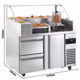 Commercial Refrigerated Prep Table  - 1 Door + 2 Drawers - 1210 mm - for 9× GN 1/6 - Hotdog grill & warmer included