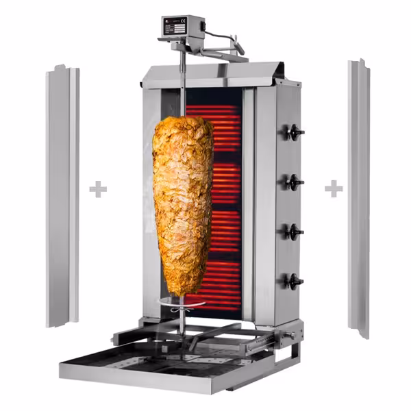 Electric Doner Kebab Grill (Shawarma/Gyros) - 4 Burner - up to 60kg - 7.2kW - incl. 2 double doors & drip tray