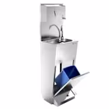 Lavamanos con dispensador de jabón - Acero inoxidable - con pedal, con grifo, con dispensador de jabón, con dispensador de toallas de papel, con cubo de basura