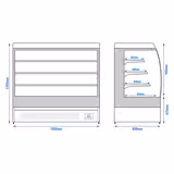 Commercial multideck display fridge - Open front - 1500mm - 480L - with 3 shelves - Black