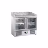Masa de racire / pizza PREMIUM - 0,9 x 0,7 m - cu 2 usi din sticla si blat din granit