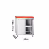 Paslanmaz Çelik Dolaplı Çalışma Tezgahı PREMIUM- 800x600 mm - menteşeli kapaklı sırtsız, kırmızı kesme tahtası dahil 