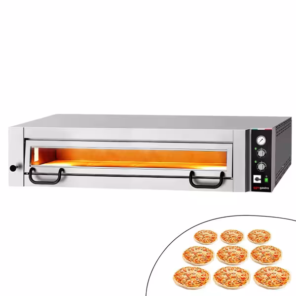 Forno elettrico per pizza - Platea in mattoni refrattari - 1462x1360mm - 9 pizze Ø34cm - fino a 450°C - Meccanico