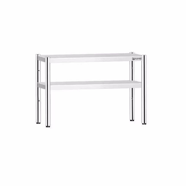 Pöytähylly - ruostumattomasta teräksestä - 2 tasoa - 1200x370 mm - korkeussäädettävä