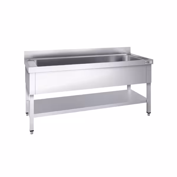 Fregadero para ollas de acero Inox. con estante inferior - 1,4 m - 1 fregadero L 120 x B 50 x T 35 cm