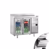 Barový chladicí stůl PREMIUM PLUS - 1468x600 mm - 340 l - se 2 skleněnými dveřmi, zadní lem & vyklepávač na kávu