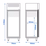 Bäckerei-Kühlschrank Edelstahl Premium PLUS - EN 600x800 - 796x960mm - 785 Liter - mit 1 Tür