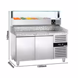 Commercial Refrigerated Pizza Prep Counter PREMIUM - 1500x800 - 2 Doors - Top Display Rail LED - 5x GN 1/3 + 1x GN 1/2