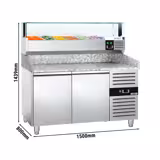 Table réfrigérée pour pizza PREMIUM - 1500 x 800 mm - avec 2 portes - incl. vitrine réfrigérée avec LED - 5 x GN 1/3 + 1 x GN 1/2