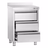 Arbetsbänk PREMIUM - rostfritt stål AISI 304 - med 3 draglådor & uppvikt bakkant - 500x600 mm