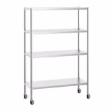 Ραφιέρα inox PREMIUM - 1200x500 mm - Βάθος: 500 mm - με 4 ράφια (ρυθμιζόμενα) - περιλαμβάνει 4 ροδάκια - Μέγιστο φορτίο: 80 kg: ανά ράφι