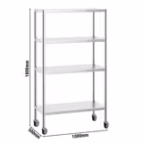 Estantería de acero Inox. PREMIUM - 1,0 x 0,5 m - con 4 baldas (REGULABLES) - con 4 ruedas